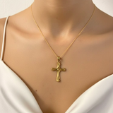 Elegant 18k Gold Vermeil Gothic Cross Pendant, perfect for daily wear and special gifts.