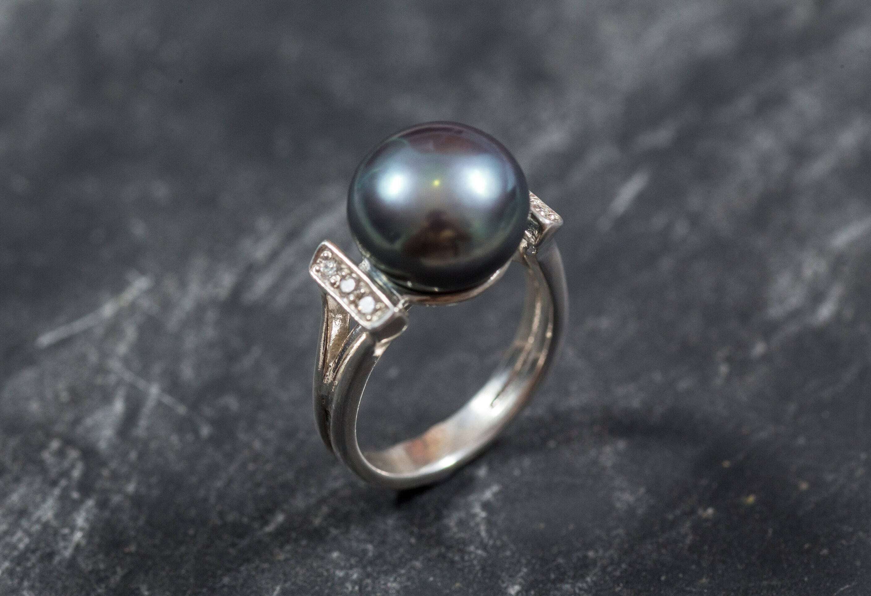 Real Pearl Ring, Black Pearl Ring, Natural Pearl, June Birthstone, Black Pearl, Real Pearl, Vintage Rings, 925 Silver Ring, Grey Pearl (557979316)