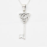Gold Key Necklace - Long Key Pendant - Trinity Knot Necklace