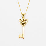 Gold Key Necklace - Long Key Pendant - Trinity Knot Necklace