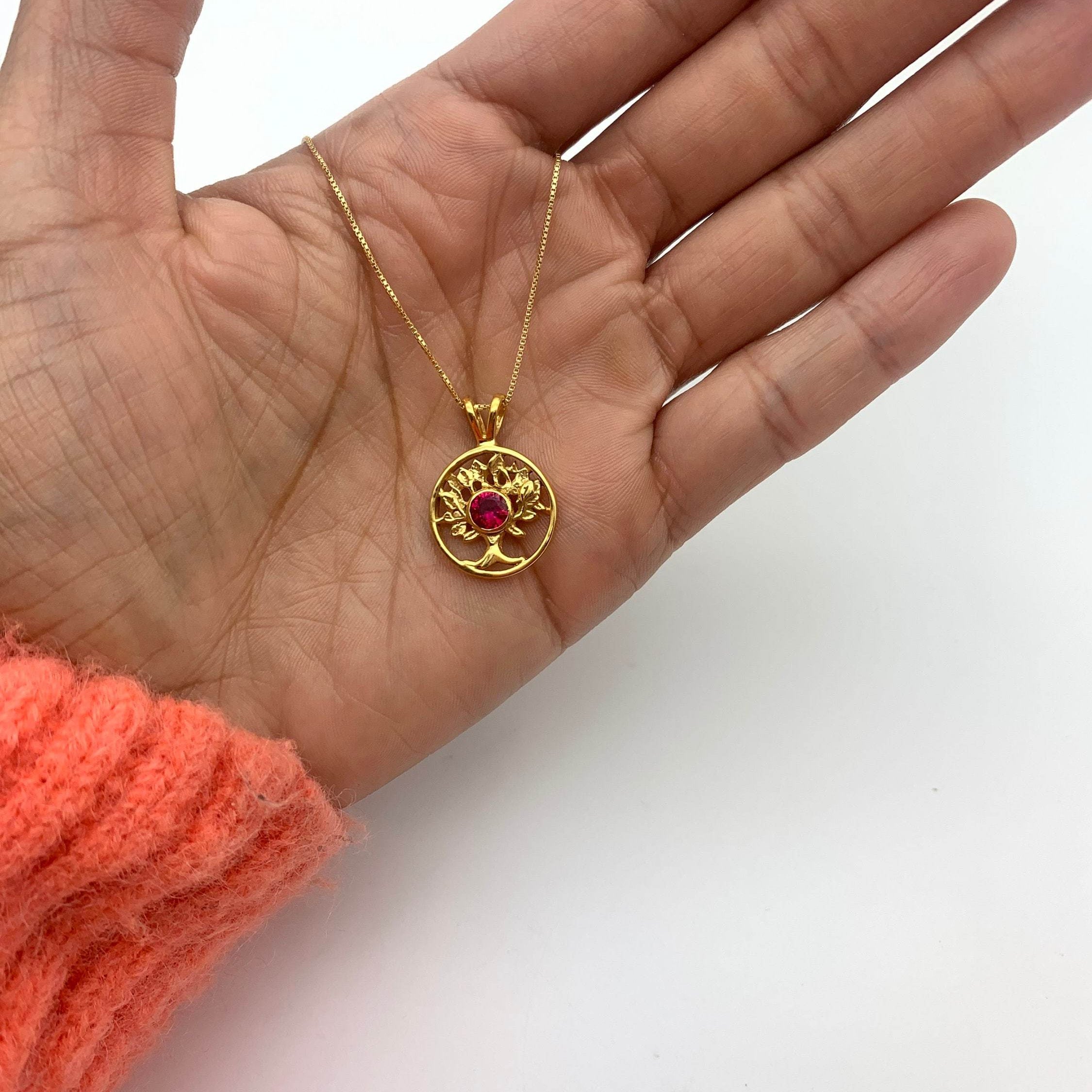 18k Gold Vermeil Ruby Pendant with Round Created Red Ruby; July Birthstone, symbolizing purity and passion; ideal gift!