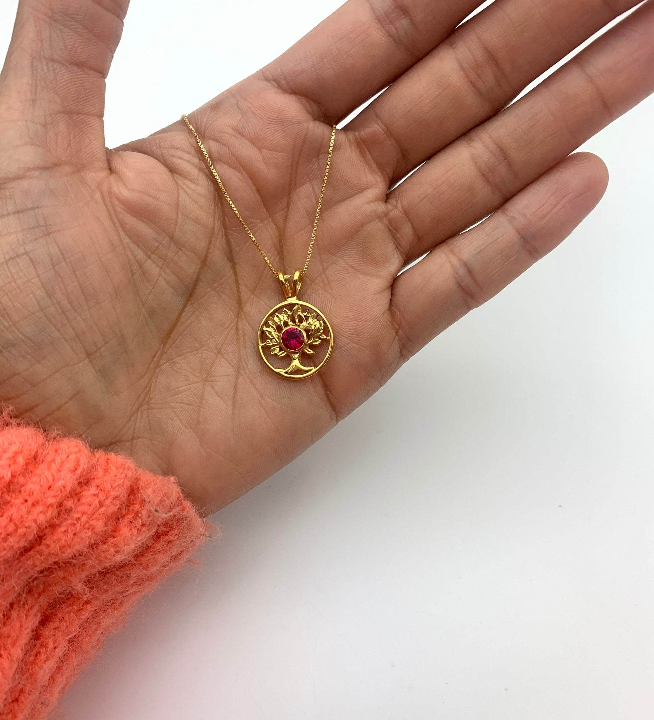 18k Gold Vermeil Ruby Pendant with Round Created Red Ruby; July Birthstone, symbolizing purity and passion; ideal gift!