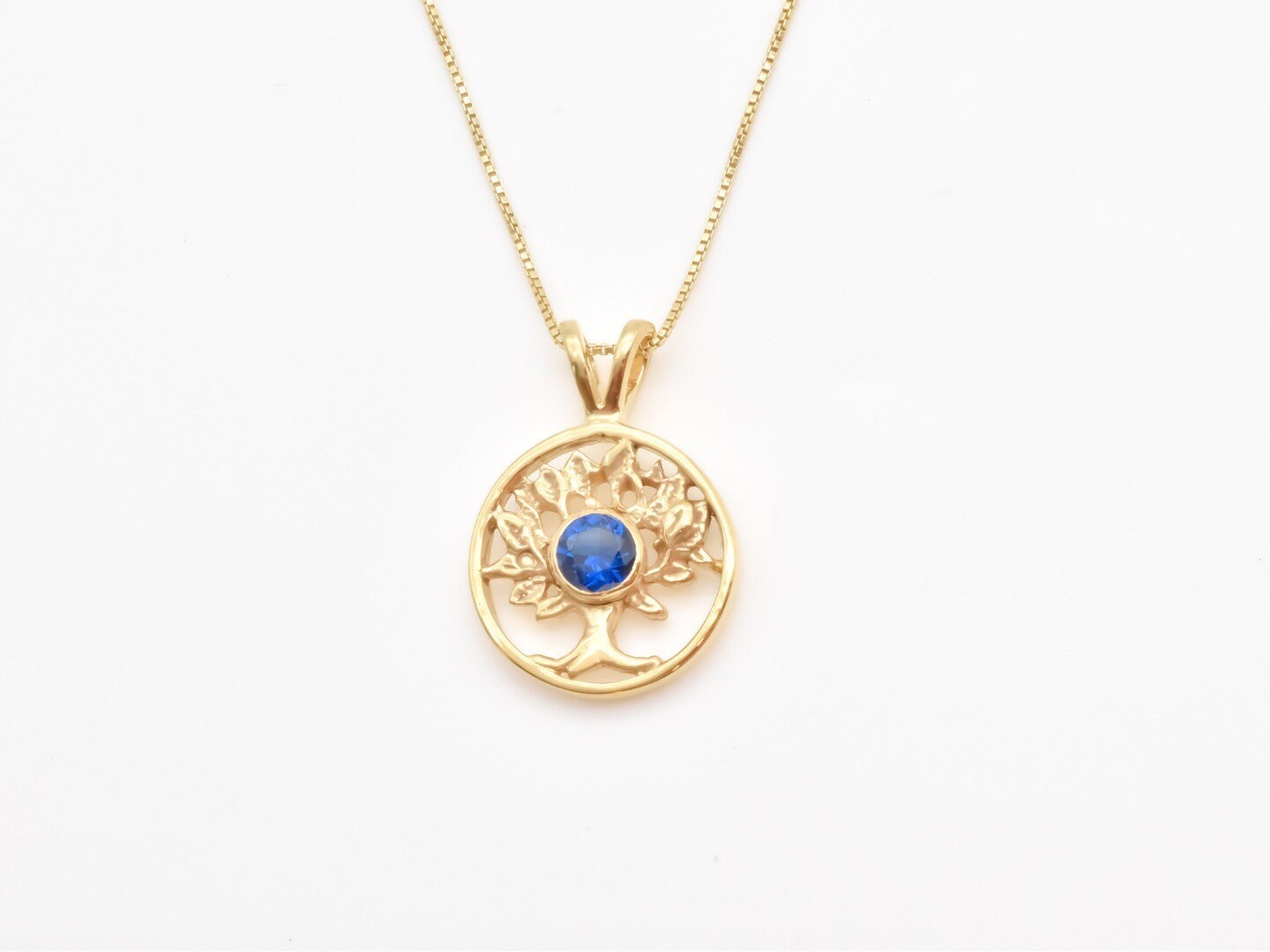 Created Sapphire Pendant made in 18k Gold Vermeil with Round Created Blue Sapphire in Bezel setting, September Birthstone gift idea, symbolizes sincerity, truth, and faithfulness, ideal for everyday wear and perfect for birthday gifting and special occasions.