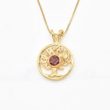 Garnet Tree Pendant - Gold Tree Pendant, Tree Of Life Pendant
