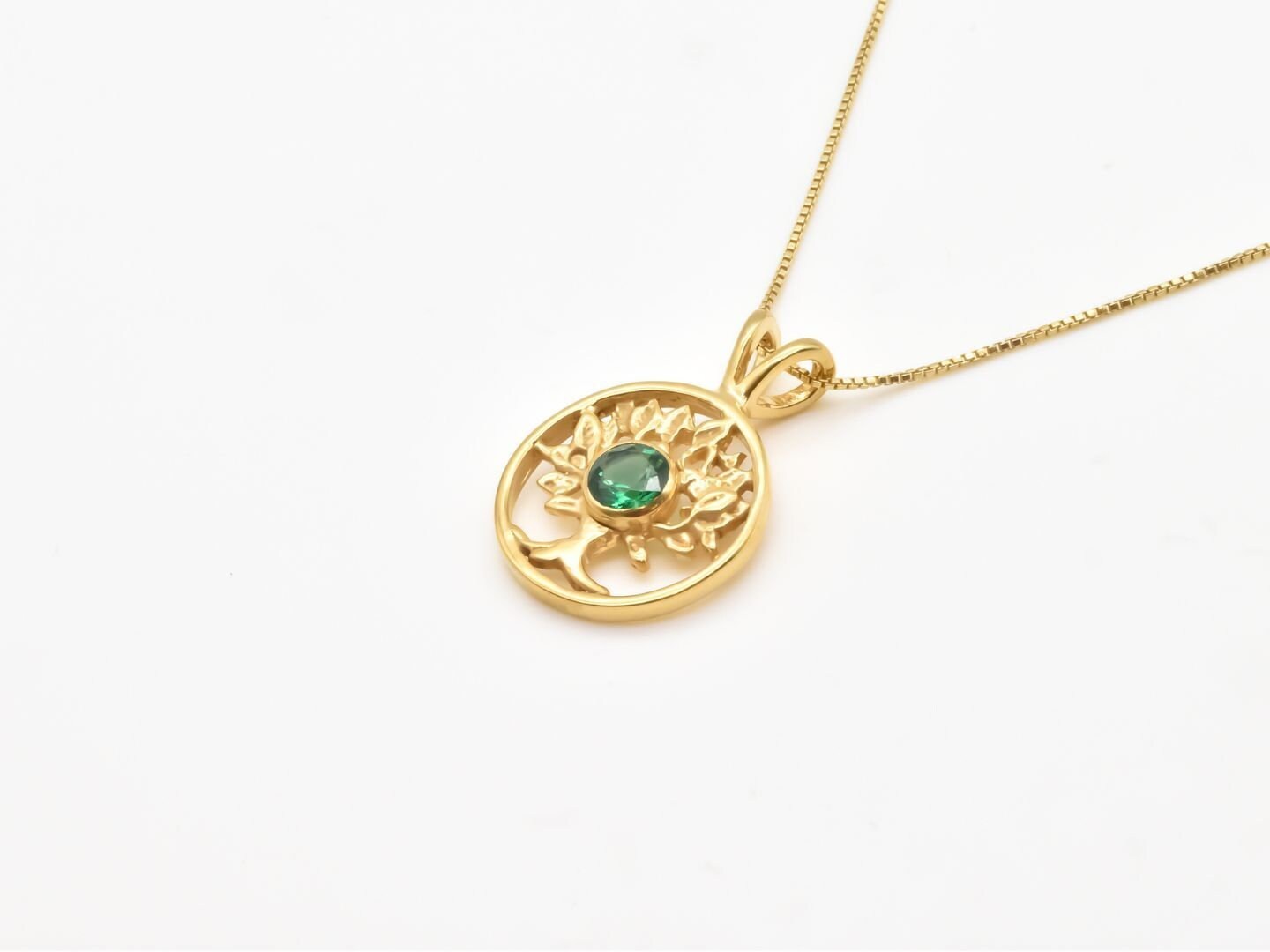 Stunning Created Emerald Pendant in 18k Gold Vermeil, ideal May birthstone gift for daily wear and celebrations.