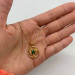 Elegant Created Emerald Pendant in 18k Gold Vermeil, showcasing a Round Created Green Emerald, perfect for everyday elegance.