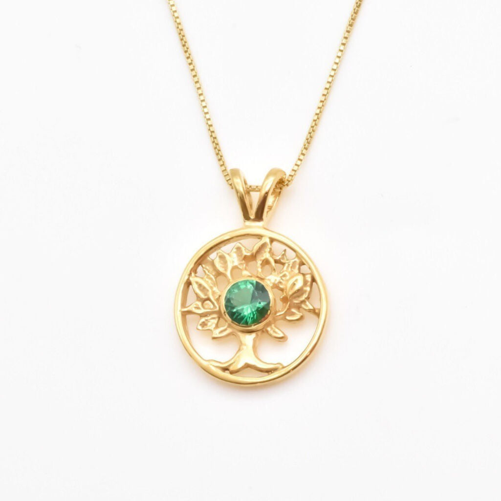Created Emerald Pendant made in 18k Gold Vermeil with Round Created Green Emerald in Bezel setting, May Birthstone gift idea, symbolizes, ideal for everyday wear and perfect for birthday gifting and special occasions.