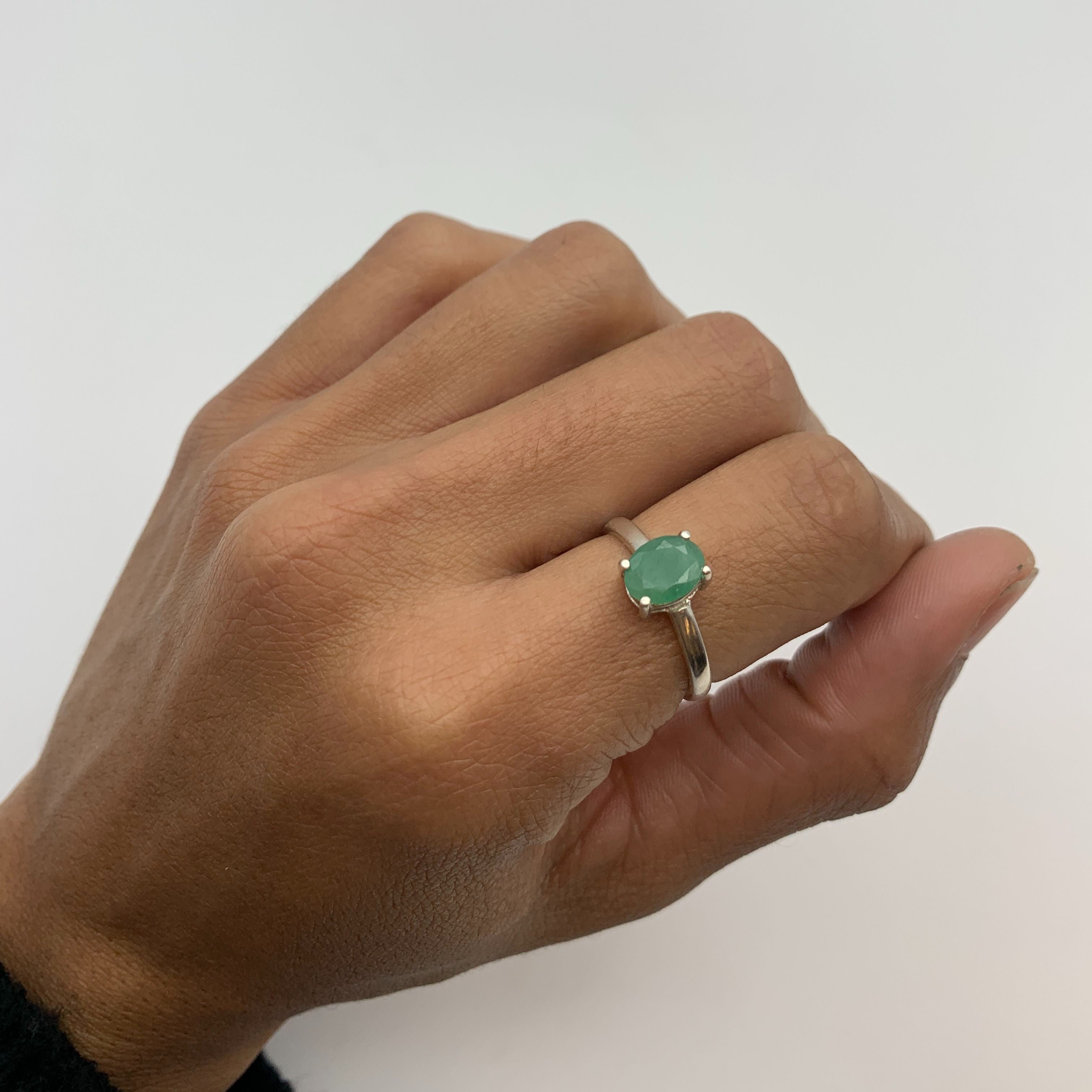 Elegant 925 Sterling Silver Ring featuring a vibrant Oval Natural Emerald, perfect for May birthdays and meaningful gifting.