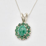 Natural Emerald Pendant made in 925 Sterling Silver with Round Natural Green Emerald in Halo setting, May Birthstone gift idea, symbolizes growth, harmony, and deep emotional healing, ideal for everyday wear and perfect for birthday gifting and special occasions.