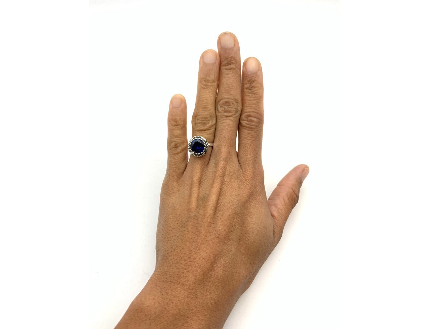Elegant 925 Sterling Silver ring featuring a Round Created Blue Sapphire, perfect for September birthdays and meaningful gifts.