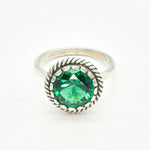 Stunning 925 Sterling Silver Ring with a Round Created Green Emerald, ideal for daily wear and meaningful birthday gifts.