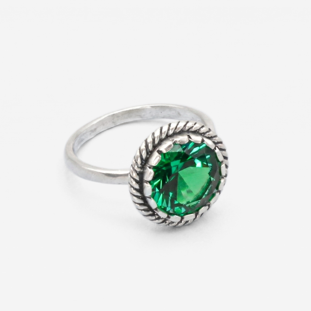 Created Emerald Ring made in 925 Sterling Silver with Round Created Green Emerald in Prong setting, May Birthstone gift idea, symbolizes, ideal for everyday wear and perfect for birthday gifting and special occasions.
