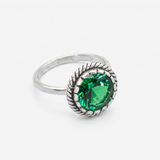 Created Emerald Ring made in 925 Sterling Silver with Round Created Green Emerald in Prong setting, May Birthstone gift idea, symbolizes, ideal for everyday wear and perfect for birthday gifting and special occasions.
