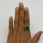 Elegant 925 Sterling Silver Ring showcasing a Round Created Green Emerald, symbolizes love and perfect for May birthdays.