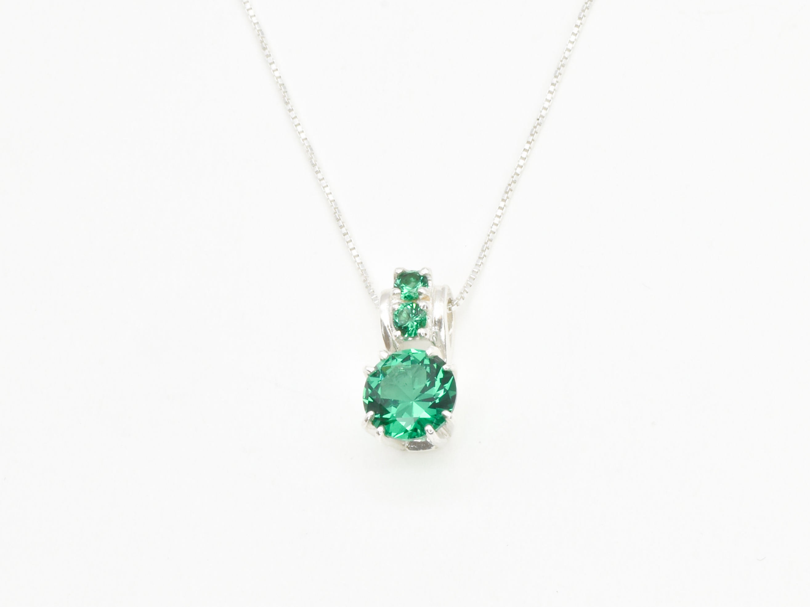 Created Emerald Pendant made in 925 Sterling Silver with Round Created Green Emerald in Prong setting, May Birthstone gift idea, symbolizes, ideal for everyday wear and perfect for birthday gifting and special occasions.