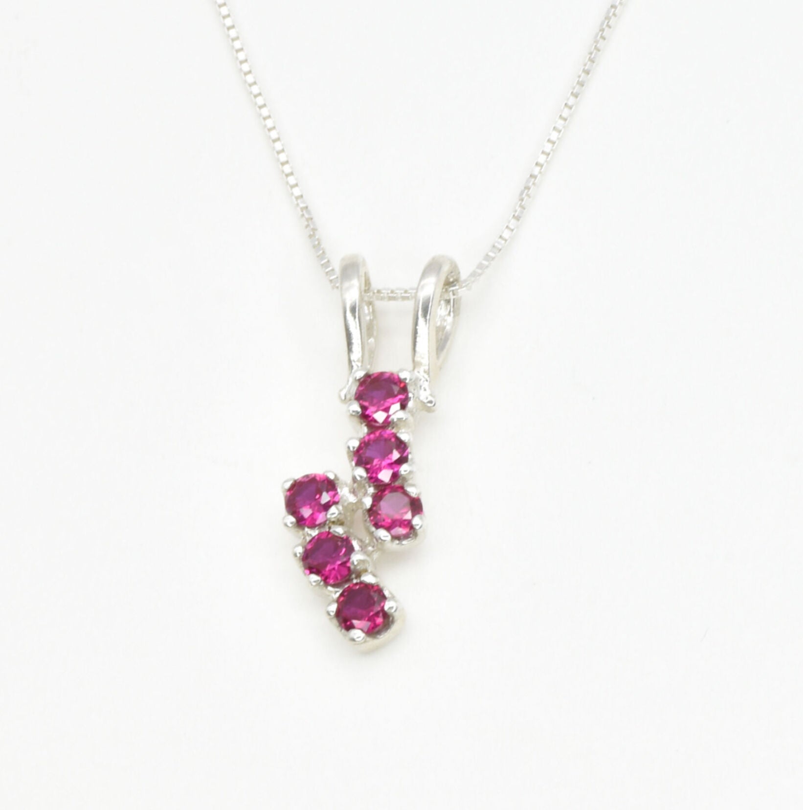 Created Ruby Pendant made in 925 Sterling Silver with Round Created Red Ruby in Prong setting, July Birthstone gift idea, symbolizes nobility, purity, and passion, ideal for everyday wear and perfect for birthday gifting and special occasions.