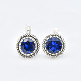 Round Sapphire Earrings - Blue Vintage Earrings - September Birthstone Studs