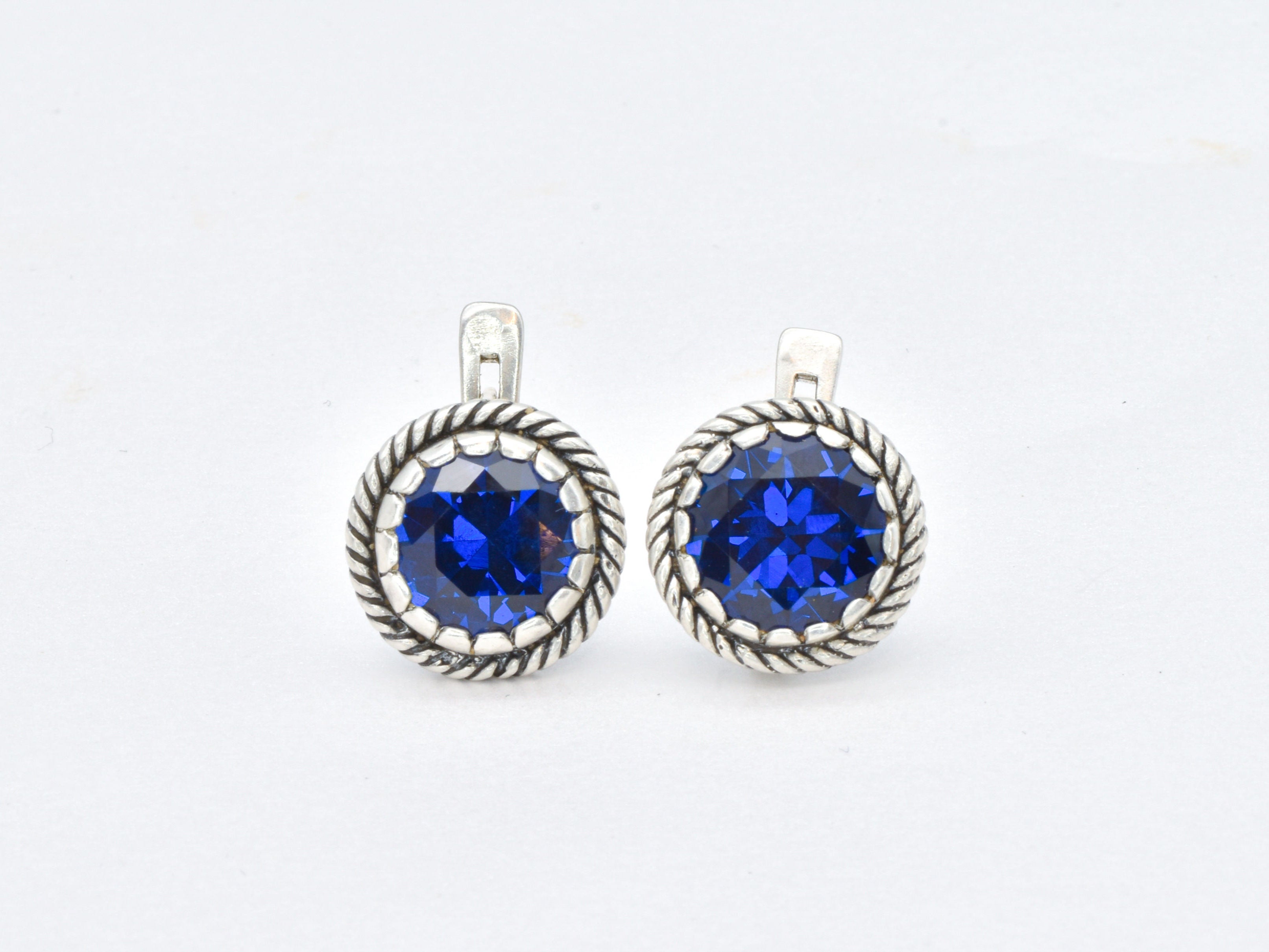 Created Sapphire Earrings made in 925 Sterling Silver with Round Created Blue Sapphire in Prong setting, September Birthstone gift idea, symbolizes sincerity, truth, and faithfulness, ideal for everyday wear and perfect for birthday gifting and special occasions.