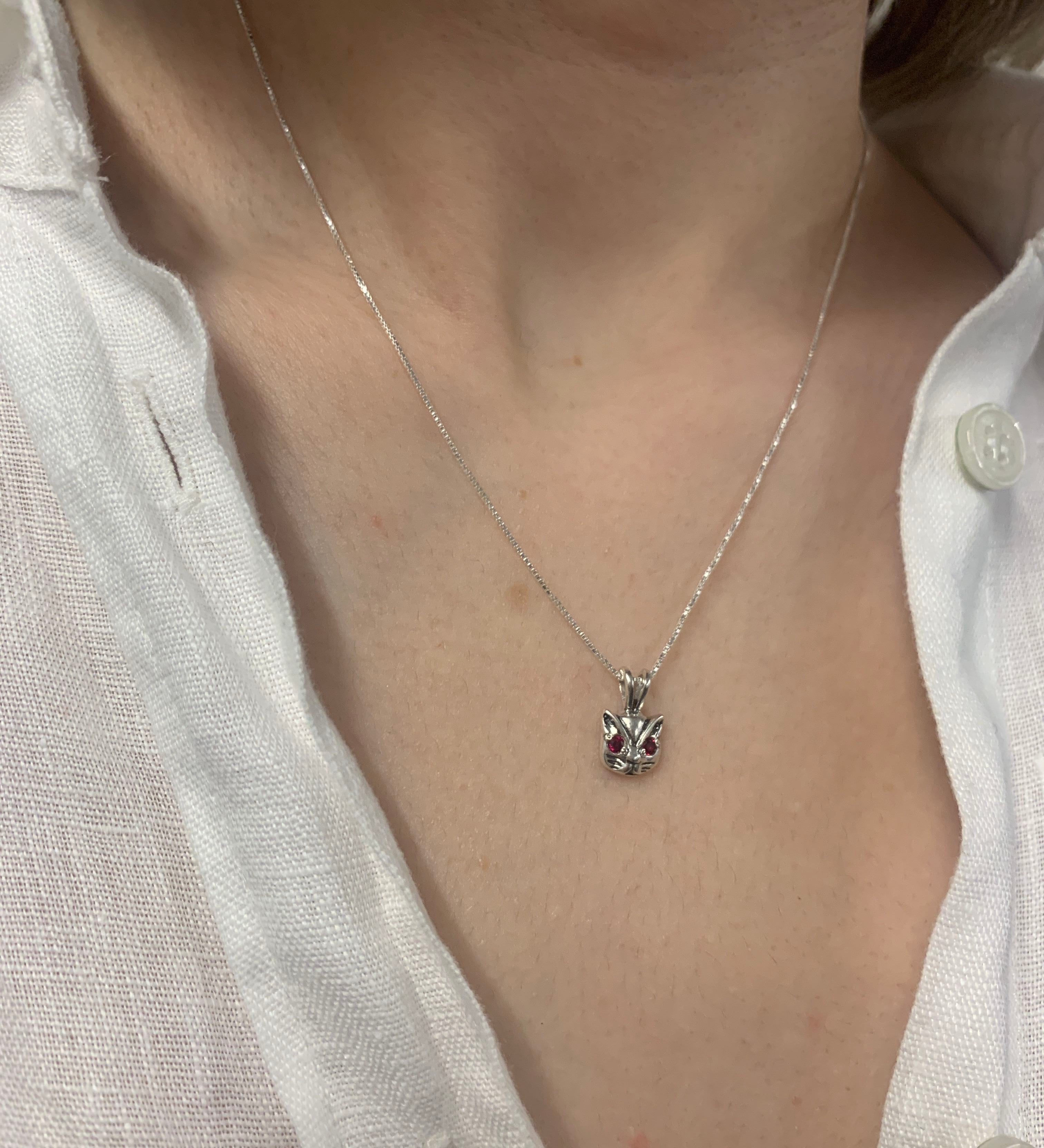 Ruby Pendant in 925 Sterling Silver, Round Created Red Ruby; ideal July birthday gift symbolizing passion and purity.