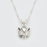 Gold Cat Diamond Pendant - CZ Cat Lover Necklace, Diamond Eye Pendant