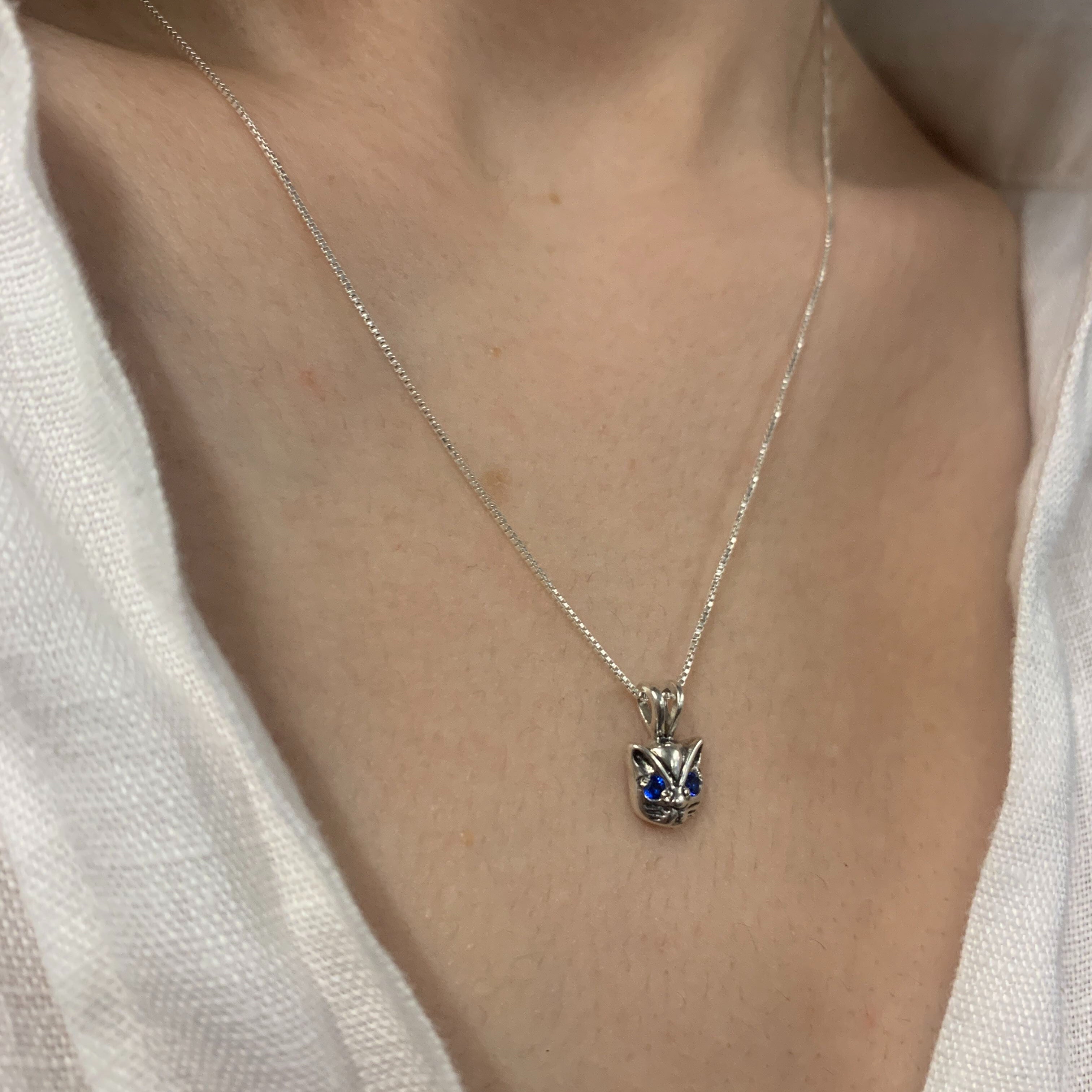 Created Sapphire Pendant in 925 Sterling Silver, featuring a Round Blue Sapphire. Ideal September birthday gift.