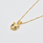Elegant 18k Gold Vermeil Sapphire Pendant featuring a Round Created Blue Sapphire, symbolizes loyalty and ideal for daily wear.