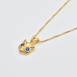 Elegant 18k Gold Vermeil Sapphire Pendant featuring a Round Created Blue Sapphire, symbolizes loyalty and ideal for daily wear.