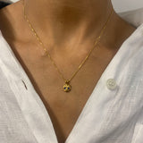 18k Gold Vermeil Sapphire Pendant with Round Created Blue Sapphire, a stunning piece representing truth and perfect for any occasion.