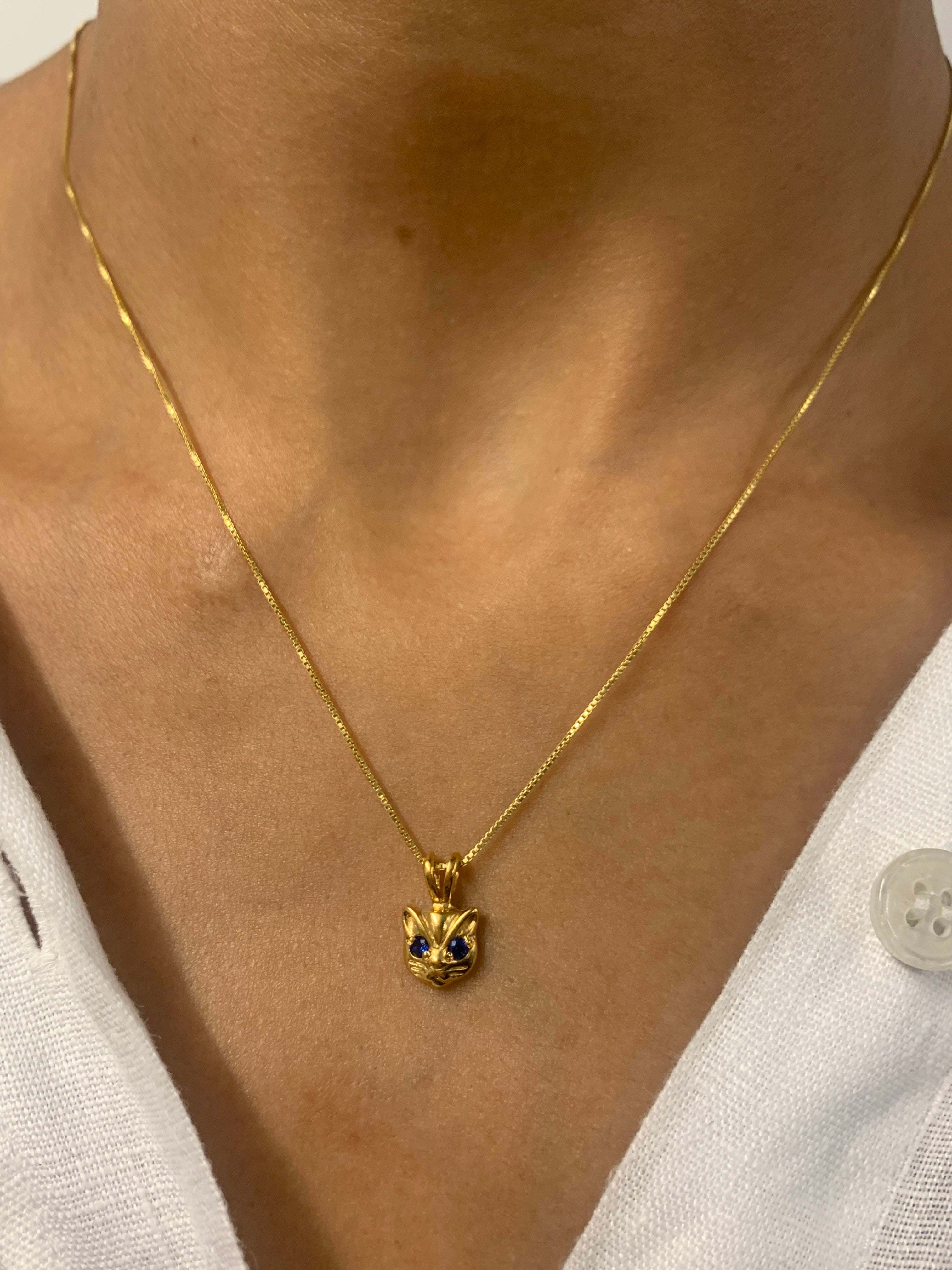 Sapphire Pendant in 18k Gold Vermeil with Round Created Blue Sapphire, perfect for September birthdays and special occasions.