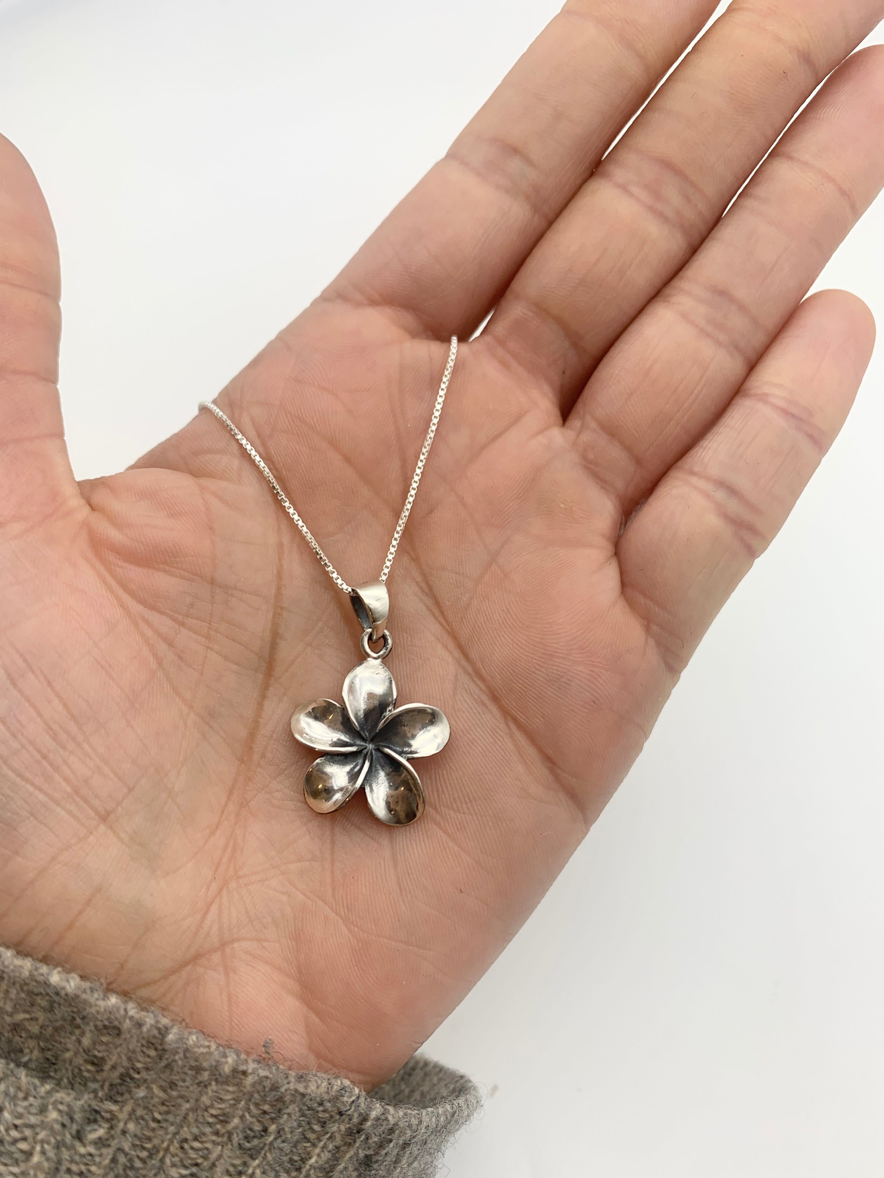 Hawaiian Flower Pendant - Big Flower Necklace, Silver Plumeria Pendant –  Adina Stone Jewelry