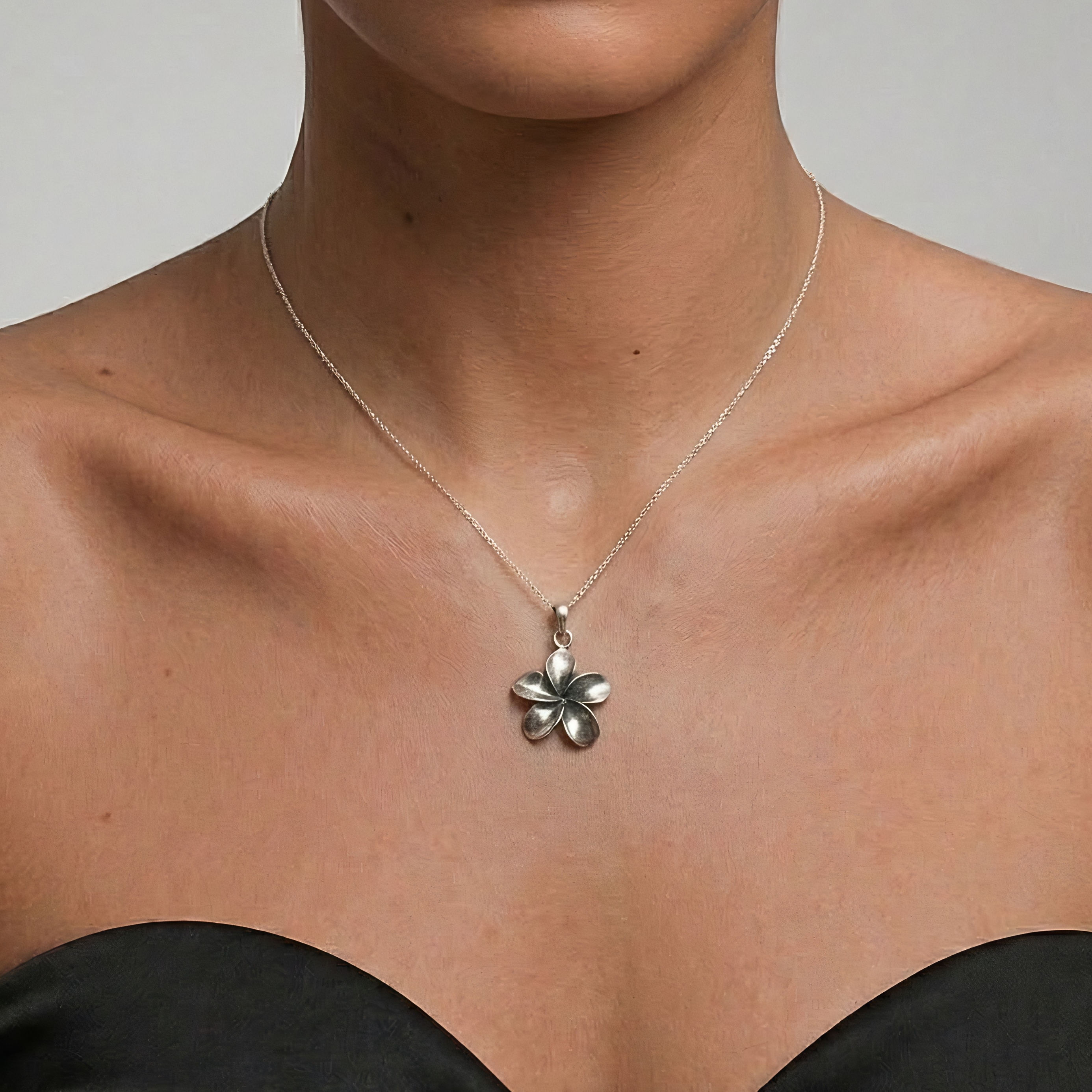 Hawaiian Flower Pendant - Big Flower Necklace, Silver Plumeria