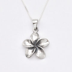 Hawaiian Flower Pendant - Big Flower Necklace, Silver Plumeria Pendant made in 925 Sterling Silver. Ideal for everyday wear and perfect for birthday gifting and special occasions.