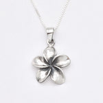 Hawaiian Flower Pendant - Big Flower Necklace, Silver Plumeria Pendant made in 925 Sterling Silver. Ideal for everyday wear and perfect for birthday gifting and special occasions.
