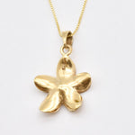 Charming Gold Flower Pendant Necklace with Hawaiian plumeria, made of 18k Gold Vermeil, perfect for gifting and daily wear.