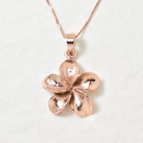 Rose Gold Flower Pendant - Hawaiian Flower Necklace - Gold Plumeria Necklace made in Rose Gold Vermeil. Ideal for everyday wear and perfect for birthday gifting and special occasions.