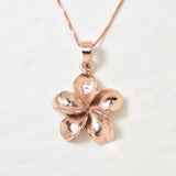 Rose Gold Flower Pendant - Hawaiian Flower Necklace - Gold Plumeria Necklace made in Rose Gold Vermeil. Ideal for everyday wear and perfect for birthday gifting and special occasions.