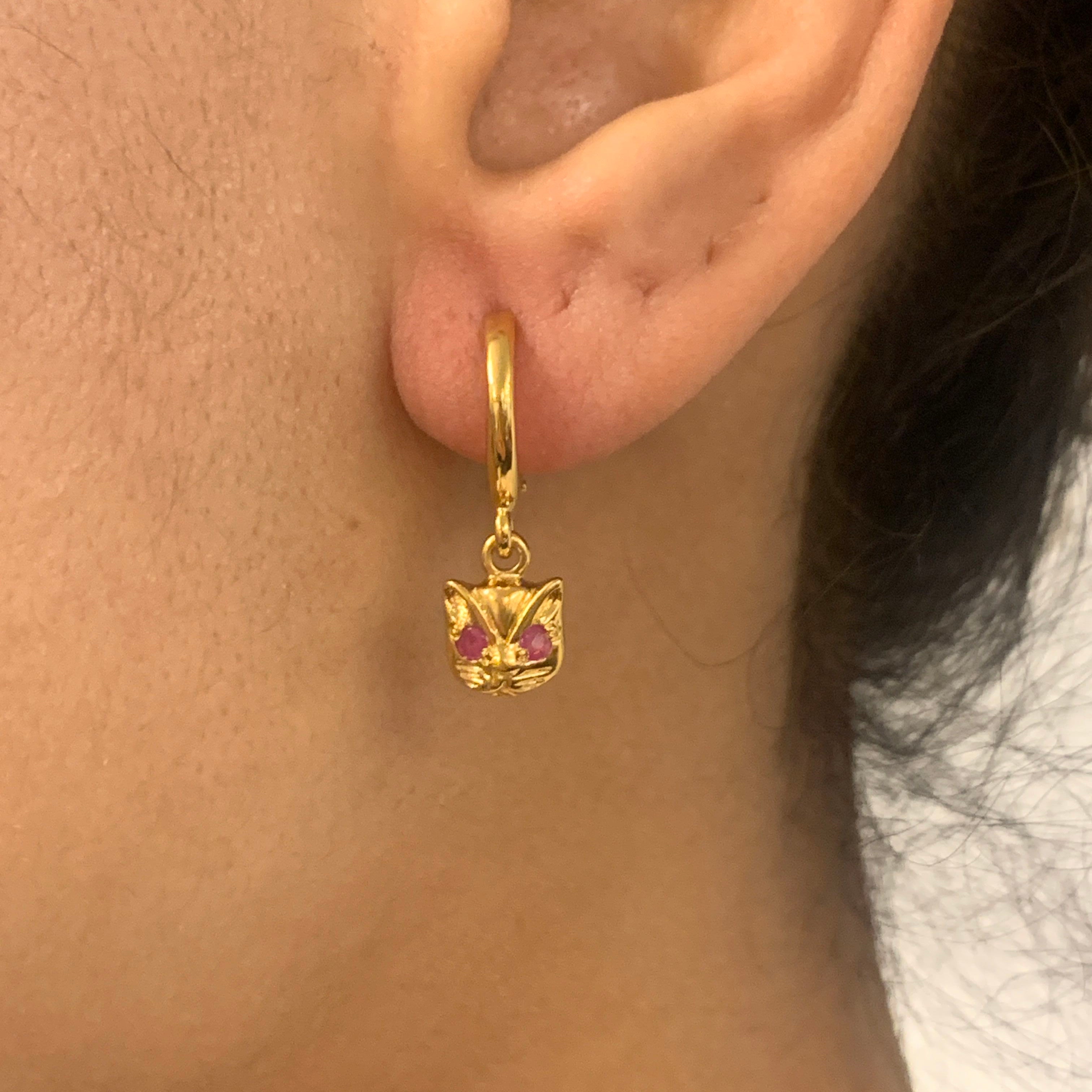 Elegant 18k Gold Vermeil Ruby Earrings featuring round natural red rubies, perfect gift for July birthdays and special occasions.