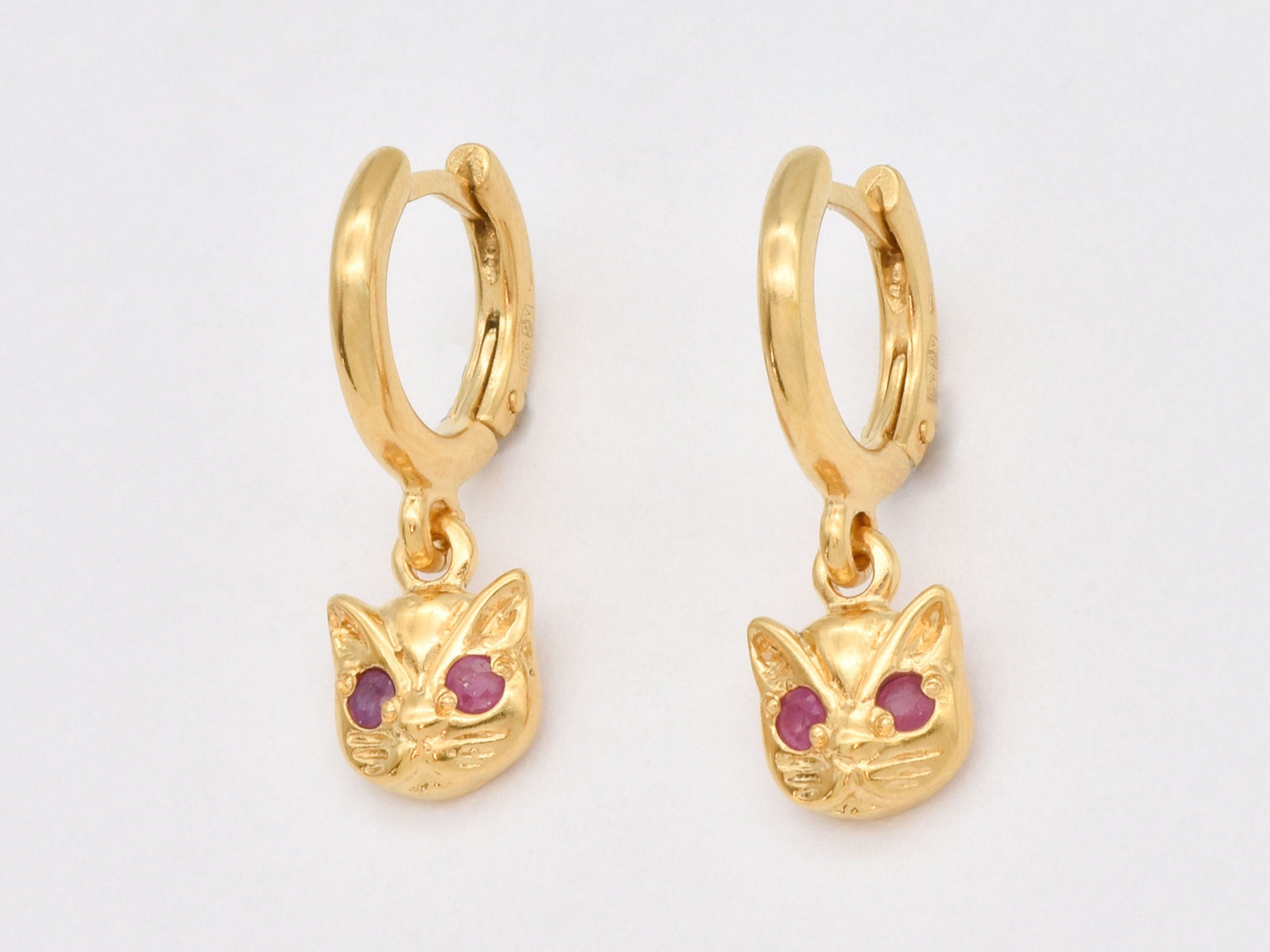 Natural Ruby Earrings made in 18k Gold Vermeil with Round Natural Red Ruby in Prong setting, July Birthstone gift idea, symbolizes nobility, purity, and passion, ideal for everyday wear and perfect for birthday gifting and special occasions.