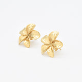 Gold Flower Earrings - Large Plumeria Studs - Hawaiian Summer Earrings