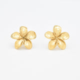 Gold Flower Earrings - Large Plumeria Studs - Hawaiian Summer Earrings