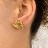 Gold Flower Earrings - Large Plumeria Studs - Hawaiian Summer Earrings