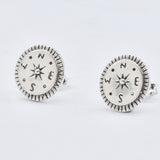 Round Pink Studs - Rose Gold Earrings - Gold Compass Earrings
