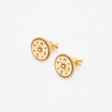 Round Pink Studs - Rose Gold Earrings - Gold Compass Earrings