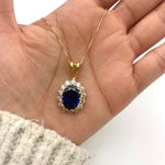 Created Sapphire Pendant in 18k Gold Vermeil, Halo design, symbolizes sincerity. A timeless gift for September birthdays.
