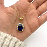 Created Sapphire Pendant in 18k Gold Vermeil, Halo design, symbolizes sincerity. A timeless gift for September birthdays.