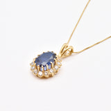 Sapphire Pendant in 18k Gold Vermeil, Halo design with Created Blue Sapphire, perfect for birthdays and everyday elegance.