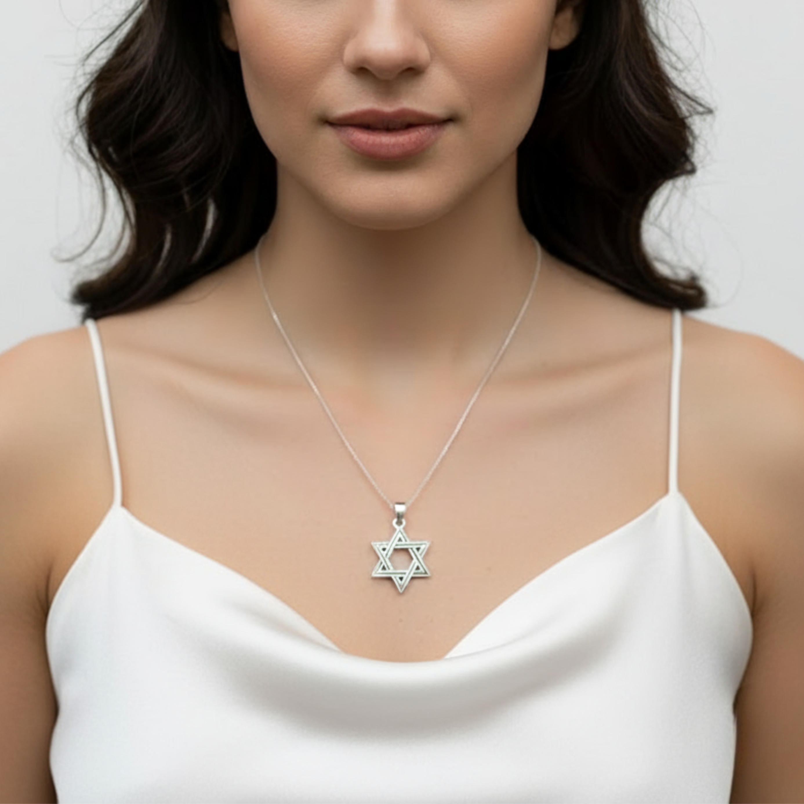 Star of David Pendant - Elegant Hexagram Necklace in 925 Sterling Silver, perfect for daily wear and special celebrations.