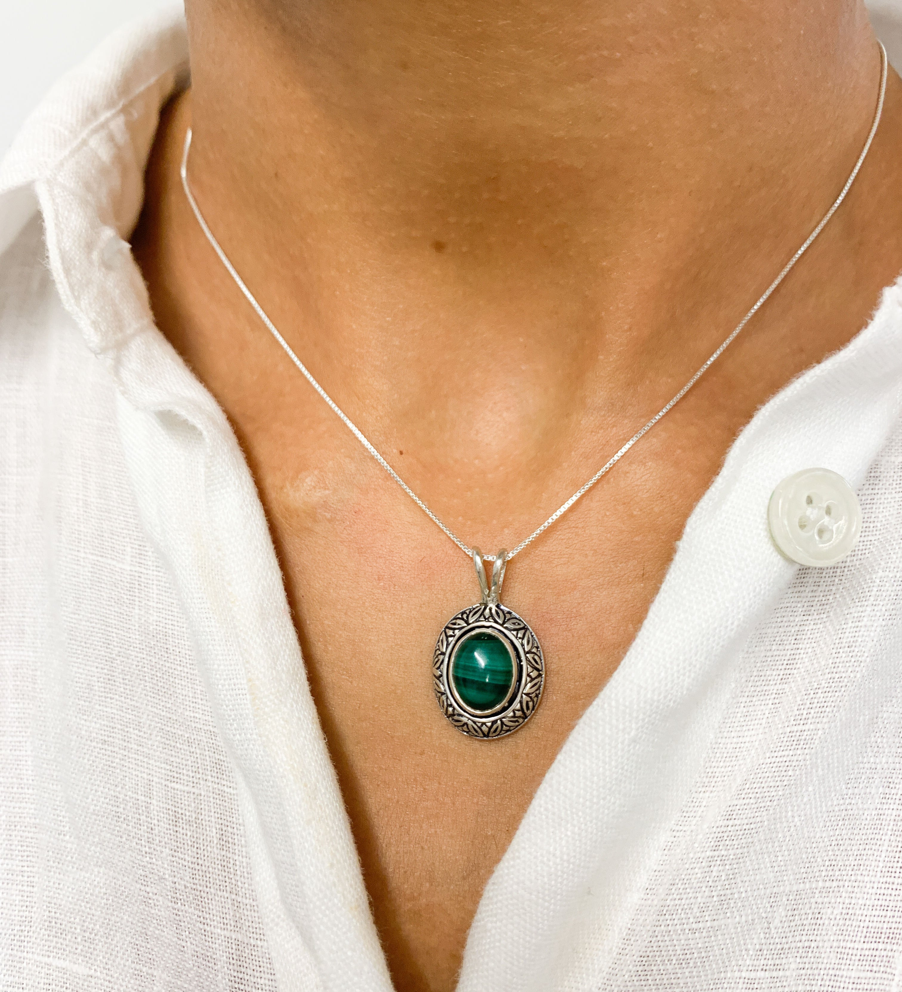 2901-P-0S-nMAL: Sterling Silver 925 Natural Malachite