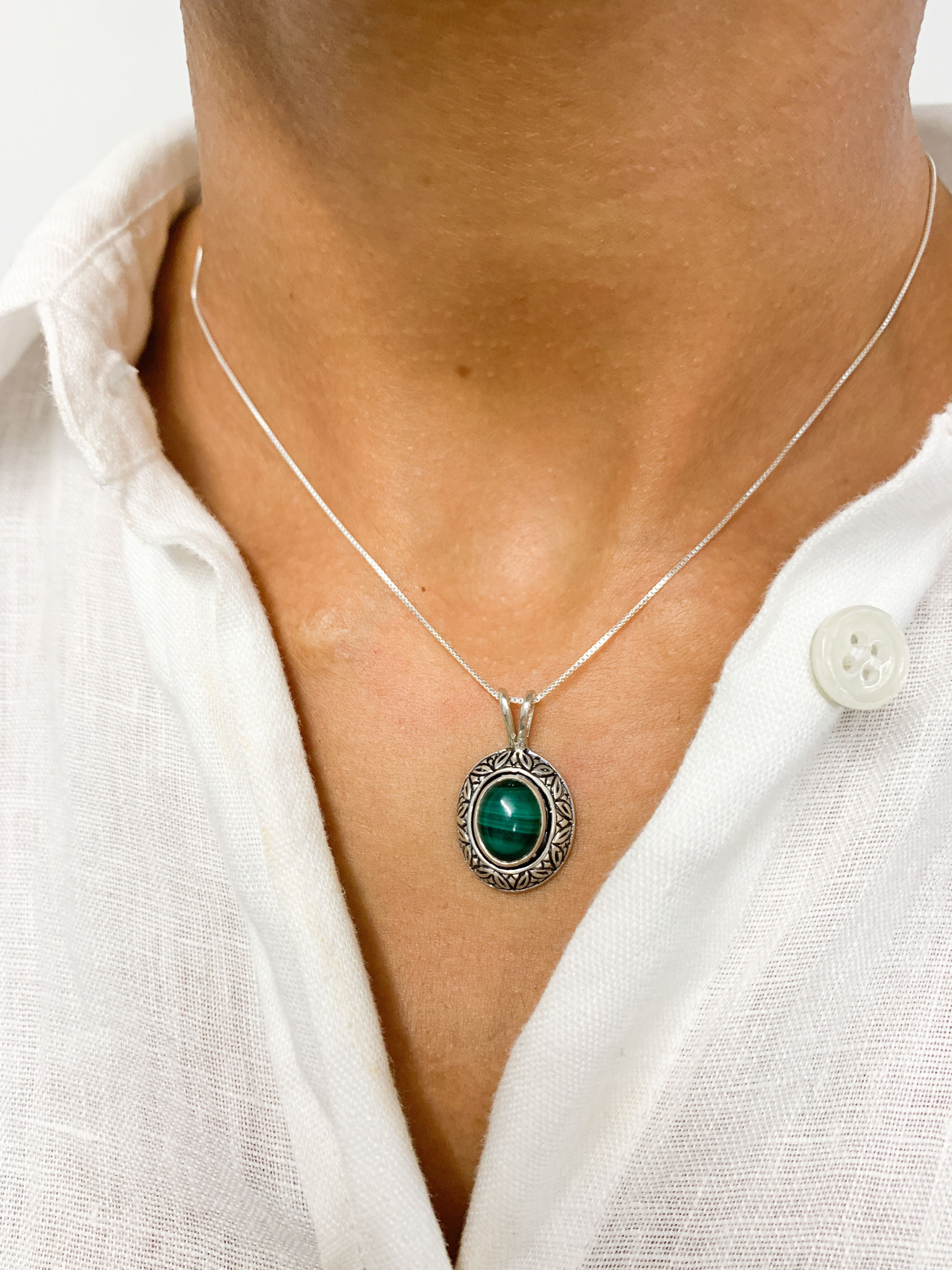 2901-P-0S-nMAL: Sterling Silver 925 Natural Malachite