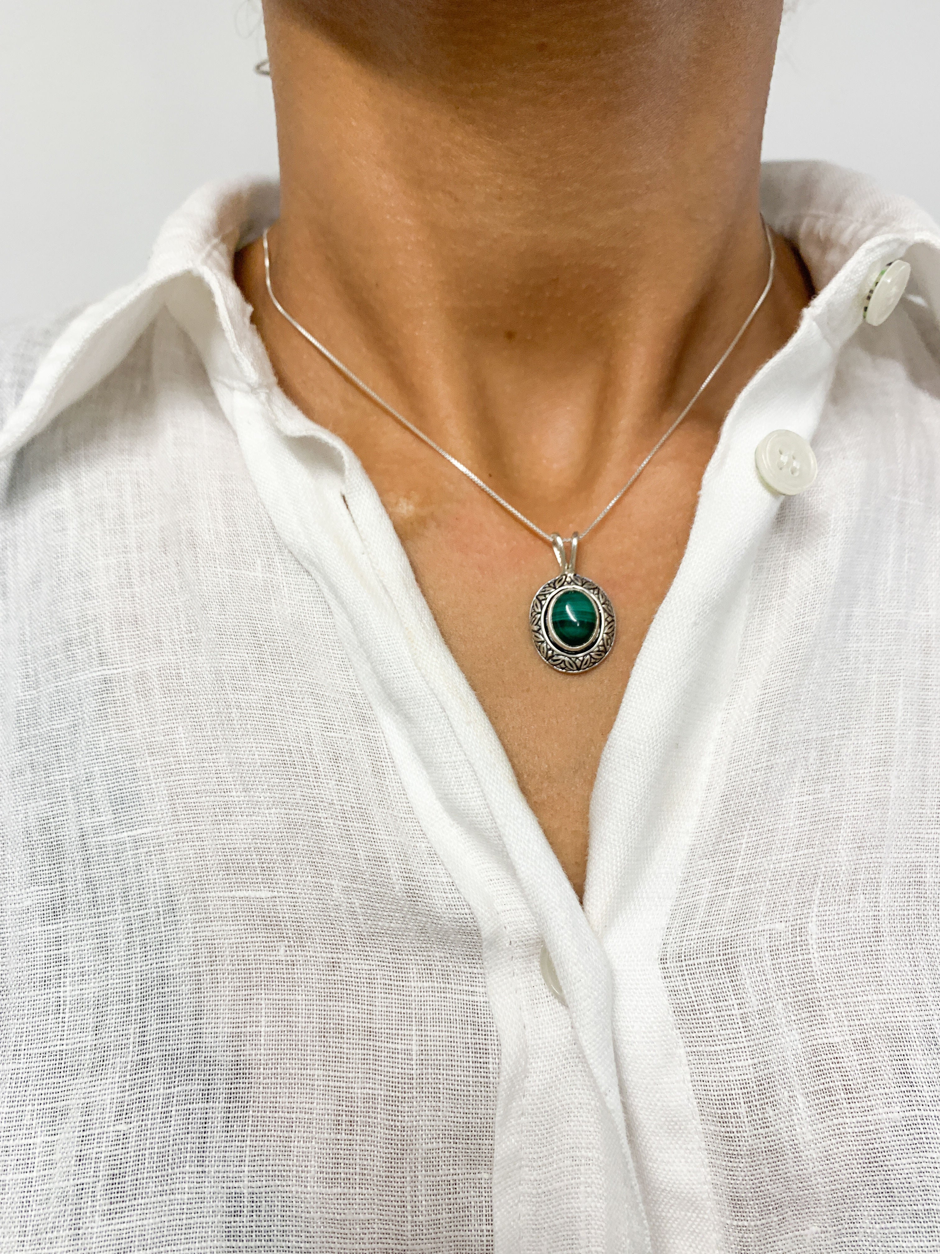 2901-P-0S-nMAL: Sterling Silver 925 Natural Malachite